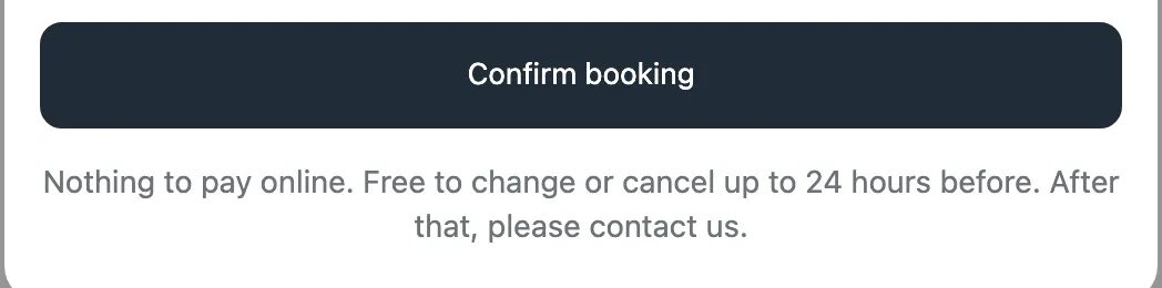 Confirm booking, with "Nothing to pay online" under it.